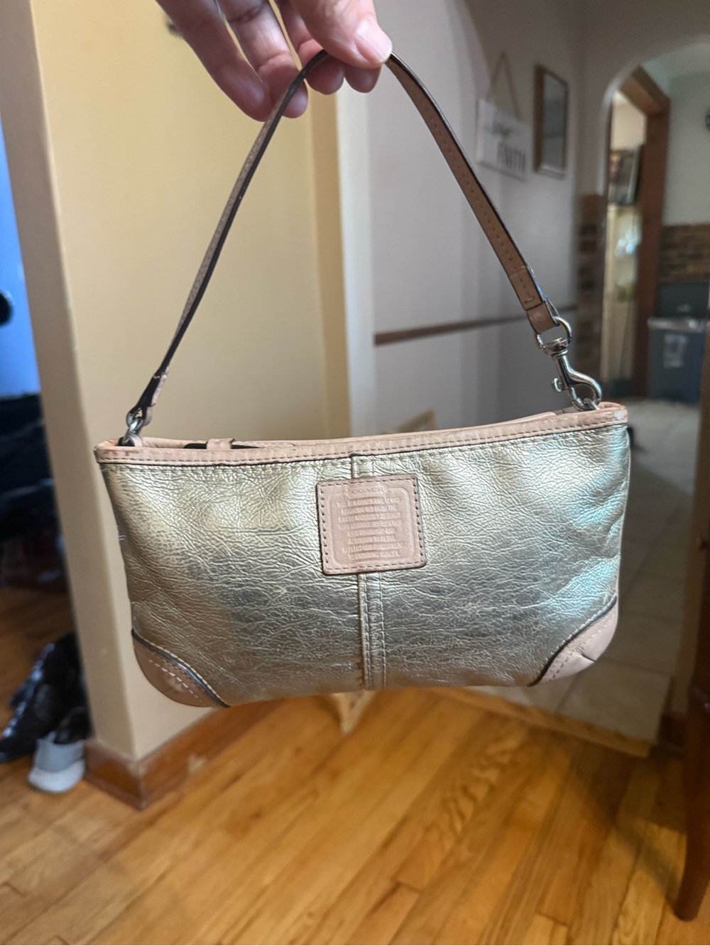 Coach Metallic Gold Leather Wristlet with Tan Trim - Picture 2 of 8